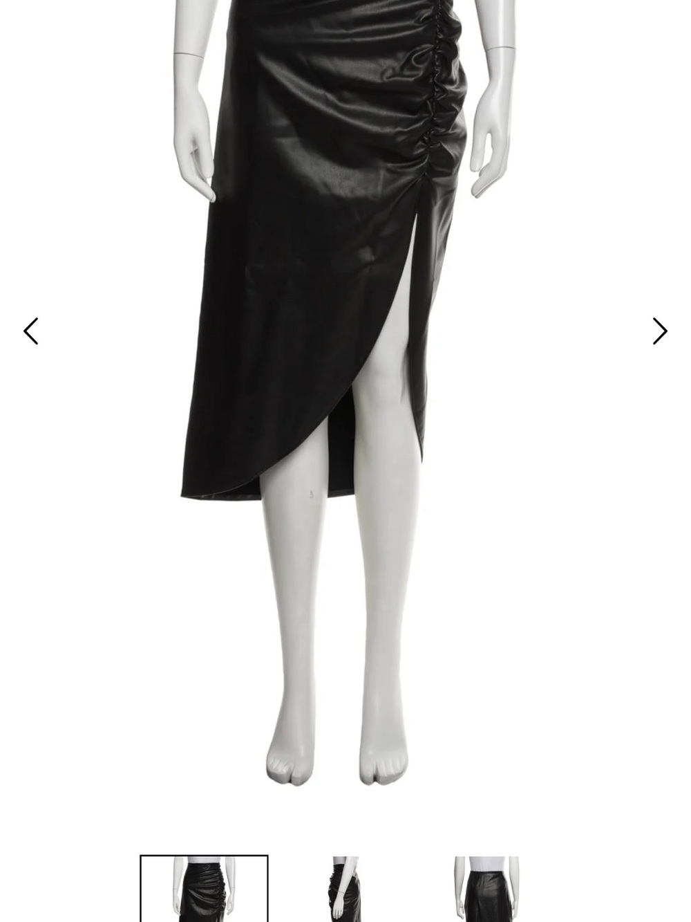 Veronica Beard Black Faux Leather Asymmetrical Ruched Midi Skirt